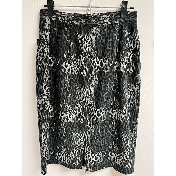 Gantos Womens Animal Print Knee Length Casual Pencil Skirt Black Gray Size 8 - Picture 2 of 6